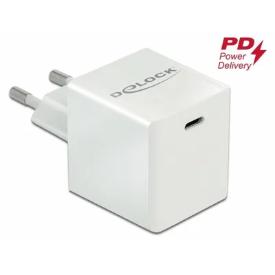 Produktbild von DeLOCK USB GaN Ladegerät 1 x USB Type-C PD 3.0 kompakt mit 40 W, Drinnen, AC, Weiß