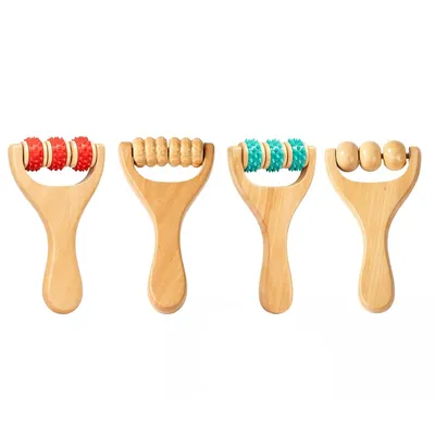 Produktbild von 4-teiliges Holz-Massagegerät,Massageset aus Massivholz im Schleuder-Design, geeignet für Schulter, Nacken, Taille, Rücken und Kopfmassage mit Rollern