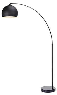 Produktbild von Teamson Home Arquer Gewölbt Gebogen Stehende LED-Stehlampe mit Glockenschirm und Marmorsockel, Moderne Beleuchtung in Schwarz für Wohnzimmer, Schlafzimmer oder Esszimmer