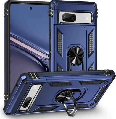 Produktbild von Schutzhülle für Google Pixel 7A, Dual Layer Robust Militäre Fallschutz Hülle mit Ringhalterung Ständer Blau
