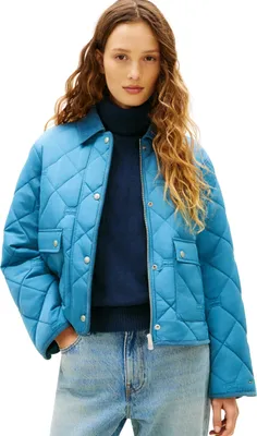 Productafbeelding van Tommy Hilfiger dames gewatteerde jas, model "Padded Flag", waterafstotend, blauw (Cyclone Haze)