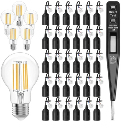 E27 Lampenfassung mit Kabel, 30 Stück + 6 LED-Lampen + Spannungstester