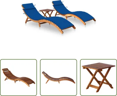 Produktbild von The Living Store Sonnenliegen 2 Stk. mit Tisch und Auflagen Massivholz Akazie