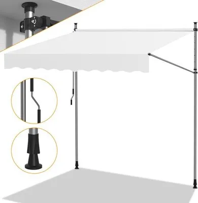 Produktbild von Terrassen- und Balkonmarkise - Sonnenschutz ohne Bohren - Verstellbare Balkonmarkise mit Handkurbel 300cm Weiss