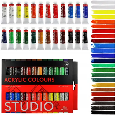 Produktbild von Phoenix Acrylfarben Set mit 24 Stück. 24 grundlegende und beliebte Farben