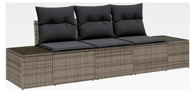 Produktbild von 3er Garten Sofa Set mit Kissen Grau Poly Rattan Lounge Sofa