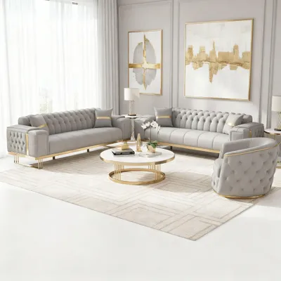 Produktbild von Sofa -Set Imperial Premium, 6 Farben verfügbar 3-Sitzer + 3-Sitzer + Sessel (3-Sitzer mit Schlaf-funktion) Farbe: Grau
