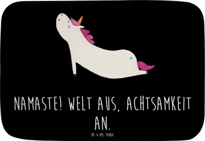 Produktbild von Mr. & Mrs. Panda Badematte Einhorn Yoga - Schwarz - Geschenk, Sport, Duschvorleger, Badläufer, fußmatte bad, Einhörner, Badezimmerteppich, duschmatte, Badteppich, Unicorn