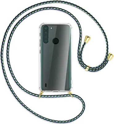 Produktbild von Handykette Backcover-Schutzhülle mit Band (Metall goldfarben) für Motorola One Fusion - grün/blau/weiß