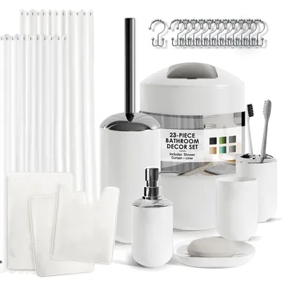 Productafbeelding van Clara Clark badkameraccessoireset – witte set badkameraccessoires, badkameraccessoiresets met