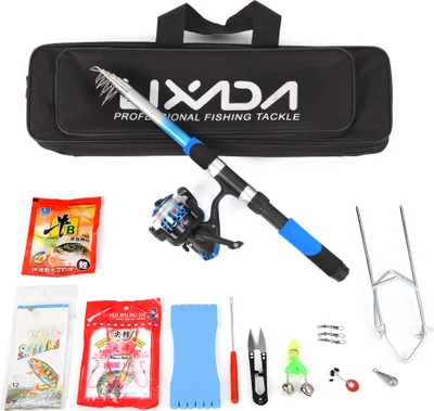 Produktbild von Lixada Angelgeraet Set mit 2.1m Teleskop Fiberglas Angeln Meer Rod Spinning Angelrolle Angelkoeder Haken Angeltasche Kit Seewasser Suesswasser Anzuege Professionelle Reise Angeln Pole Rod Set