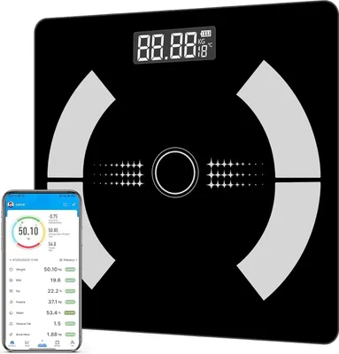 Produktbild von Körperfettwaage, Waage, Körperwaage, LCD Digitale Personenwaage mit APP, Bluetooth Körperwaage für iOS & Android Digital Körperanalysewaage Waage BMI