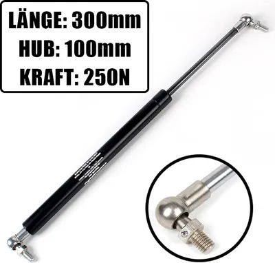 Produktbild von Gasdruckfeder Gasdruckdämpfer Gasfeder mit Kugelkopf LÄNGE-300mm HUB-100mm KRAFT-250N