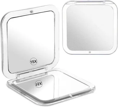 Image de Miroir de maquillage de voyage compact à double face - Grossissement 15x - Gris