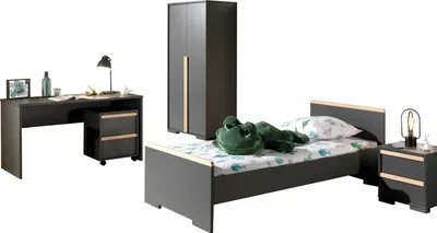 Produktbild von Jugendzimmer-Set >LONDON< in Anthrazit/Buche