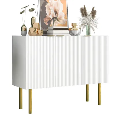 Produktbild von AIORBER Modernes Sideboard aus MDF mit Metallbeinen, verstellbaren Regalböden, viel Stauraum, 120x42x93cm – Weiß