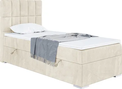 Produktbild von MEBLINI Boxspringbett mit Bettkasten - Gepolstert Einzelbett mit Matratze und Topper - Polsterbett mit Stauraum - Bett mit Kopfteil - Stauraumbett - LUKAS - 90x200 Links  - H4/Creme Samt