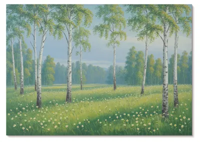 Produktbild von POSTER - 29x21 cm (A4) - Punkt Widzenia - Majestätische Birken, grüne Wiesenblumen -  Wandbild für Wohnzimmer Schlafzimmer & Flur, Modernes Poster Wanddeko, Ungerahmt