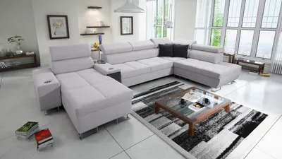 Produktbild von XXL Sofa Wohnzimmer Couch Ecksofa MOREN V Big Sofa Ottomane Links Eckcouch mit Schlaffunktion Grau Stoff SAWANA 84