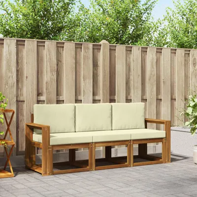 Produktbild von Outdoor-Sofagarnitur - VIDAXL - Terrassen-Sofa - mit Kissen - 3 pcs - Natur und Creme