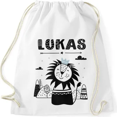 Produktbild von Kinder Turnbeutel personalisiert mit Name Löwe Tier-Motiv Namensaufdruck SpecialMe® Jungen weiß unisize