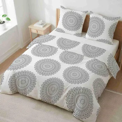 Produktbild von etérea Microfaser Bettwäsche 200x200 cm + 2Stk 80x80 cm Mandala Grau