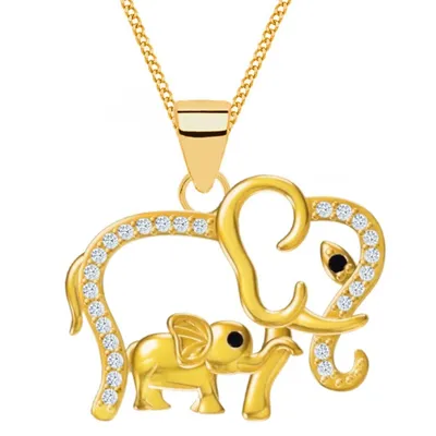 Halskette mit Elefant und seinem Baby I Familienbande in Gelbgold