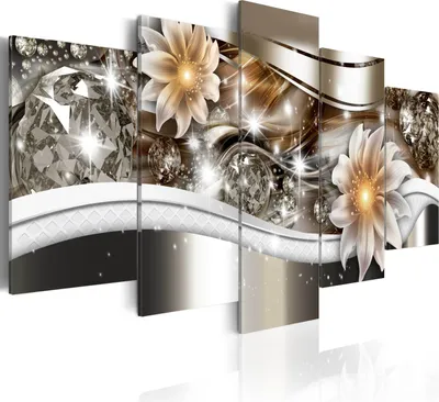 Produktbild von Leinwandbilder 200x100 cm b-A-0266-b-n Vlies Leinwandbild 5 tlg Kunstdruck modern Wandbilder XXL Wanddekoration Design Wand Bild ABSTRAKT BLUMEN DIAMANT