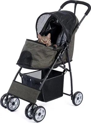 Obrázok produktu pre Cestovný kočík pre psov – 4-kolesový – jogger – s úložným košom – pre mačky – psov – do 12 kg – zelený