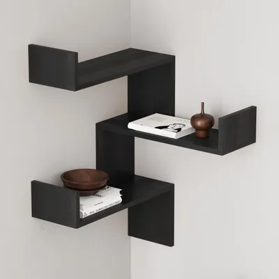 Produktbild von DECORTIE Luksa Eckwandregal Modernes Bücherregal Holzschwarz 60 x 22 x 90 cm