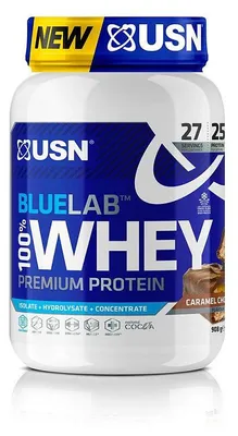 Produktbild von USN Blue Lab Whey (908g) Chocolate Caramel - Eiweiße - Molkenprotein-Mischung