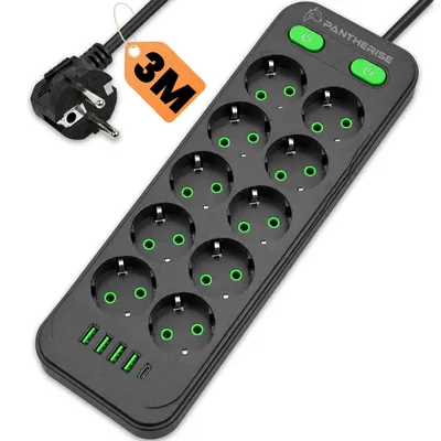 Produktbild von PANTHERISE DUAL LINE 1041 Steckdosenleiste 15in1 10×230V 4×USB USB-C 3m 2500W