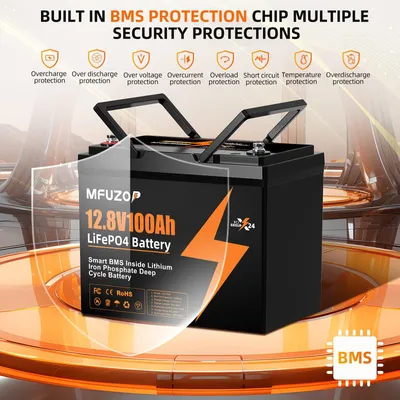 Immagine prodotto di Batteria LiFePO4 da 12V - Batteria al litio - Batteria ad alta capacità di scarica - Batteria solare - Batteria per camper - Capacità: 100Ah