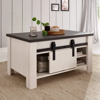 Produktbild von Couchtisch SHELTON-61 in Pinie weiß Nb. mit anthrazit, B/H/T: ca. 93/51/60 cm