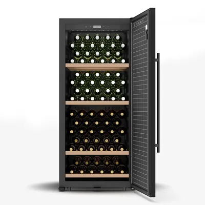 Obrázek produktu pro Klarstein CellarMax volně stojící vinotéka - 155 lahví, 5-20 °C, dotykové ovládání, kovové dveře, alarm, dřevěné police, alarm, , velká vinotéka