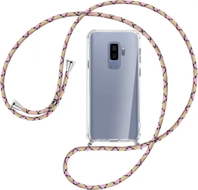 Produktbild von Handykette Backcover-Schutzhülle mit Band (Metall silberfarben) für Samsung Galaxy S9+ / S9 Plus - rosa Karo