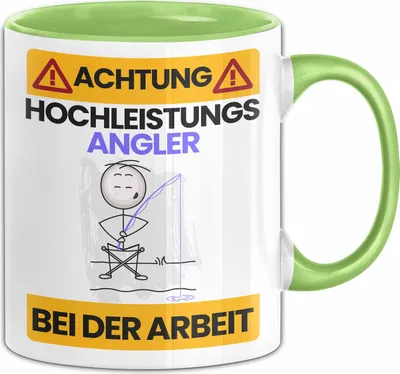 Produktbild von Angler Tasse Geschenk Lustiger Spruch Geschenkidee für Angler Achtung Hochleistungs Angler Bei Der Arbeit (Grün)