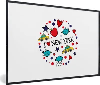 Produktbild von MuchoWow® MuchoWow® Gerahmtes Poster New York - Vogel - Zeichnung 30x20 cm - Poster mit zchwarzem Bilderrahmen - Kunstdruck - Bild-Poster