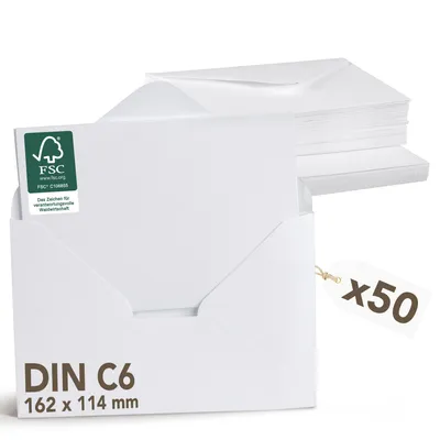 Produktbild von Falinko 50x Faltkarten mit Umschlag weiß I Din A6/C6 I Faltkarten blanko weiß I Briefumschläge weiß I neutrale Grußkarten mit Umschlag