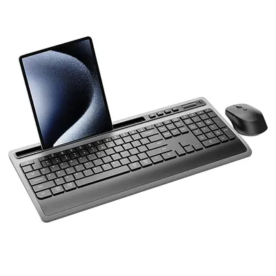 Produktbild von Leises kabelloses Tastatur-Mausset: 2,4-G-Bluetooth, Hintergrundbeleuchtung, multisystemkompatibel, Tablet-Ständer, Handauflage – Business/Office