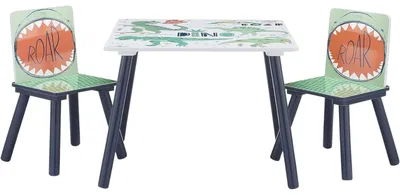 Image de Table pour enfants avec chaises de la marque GINGER HOME, idéale pour dessiner, jouer, manger, en bois, sur le thème des DINOSAURES