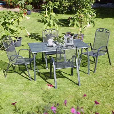 Produktbild von greemotion Gartenmöbel Set 5-teilig Toulouse Gartenset Metall grau wetterfest inkl. Tisch eckig