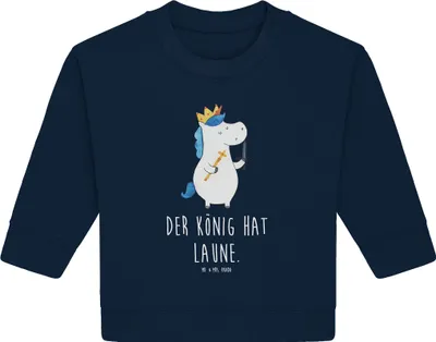 Produktbild von Mr. & Mrs. Panda Organic Baby Pullover Einhorn König mit Schwert 12. - 18. Monat - French Navy - Geschenk, Einhörner, Unicorn, Bullover, Ritter, Mittelalter