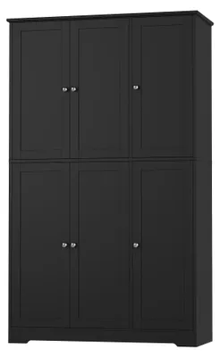 Zdjęcie produktu dla Szafka kuchenna – wysoka, wolnostojąca szafka na zapasy – 6 drzwi – 2 regulowane półki – MDF/płyta wiórowa – 106 x 37 x 180 cm – czarna
