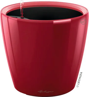 Obrázek produktu pro Plastový samozavlažovací květináč Lechuza Classico Color LS Ø 28 x 26 cm červený včetně zavlažovacího systému, vložky pro rostliny, substrátu a ukazatele hladiny vody