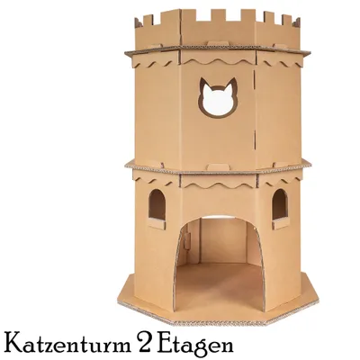 Produktbild von Auswahl Katzenhaus Katzenburg Katzenhöhle Katzenturm Katzennest Kratzmatte Haus aus Pappe Kartonhaus mit Kratzpappe Petigi Kratzbrett Katzenmöbel , Modell:Katzenhaus 03
