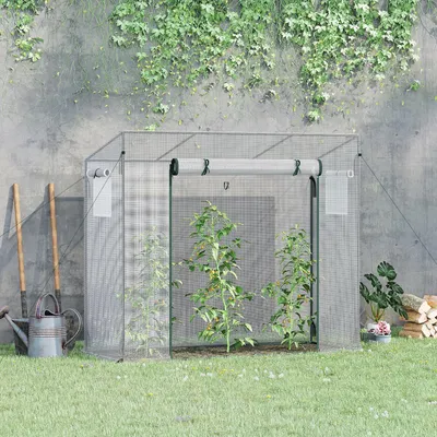 Produktbild von SUGIFT Gewächshaus begehbar mit Seitenfenster, Foliengewächshaus, Tomatengewächshaus, Weiß | 200 x 76 x 168 cm | Stahlrahmen, aufrollbare Tür | 3,8 kg