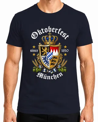 Immagine prodotto di Stemma della Baviera, leone, , birra, luppolo, malto, camicia tradizionale, pantaloni di pelle, maglietta da uomo, blu navy, taglia XL