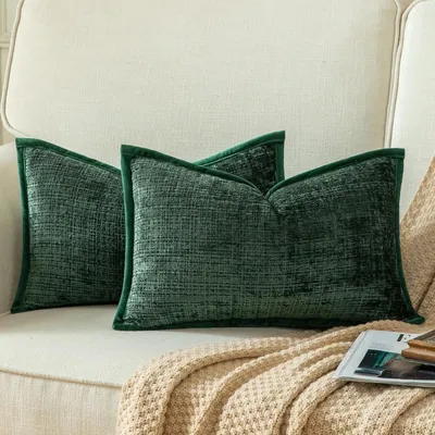 Produktbild von 2er Set Kissenbezüge Grün 30x50cm Chenille Samtrückseite