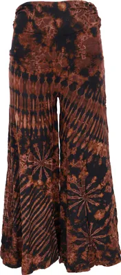 Produktbild von Weite Batikhose, Unikat Boho Schlaghose, Yogahose, Marlenehose - Schwarz/braun, Damen, Viskose,Elasthan, Shorts, Leggings